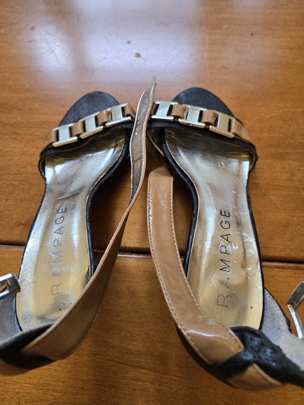 Rampage Black and Tan Low-Heel Chain Accent Sandals